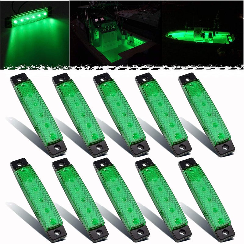 PSEQT LED Boat Interior Lights Marine Courtesy Light Strip Deck Transom Cockpit Navigation Lighting Waterproof for Fishing Pontoon Kayak Yacht Sailboat (Green 10Pcs) - Image 1
